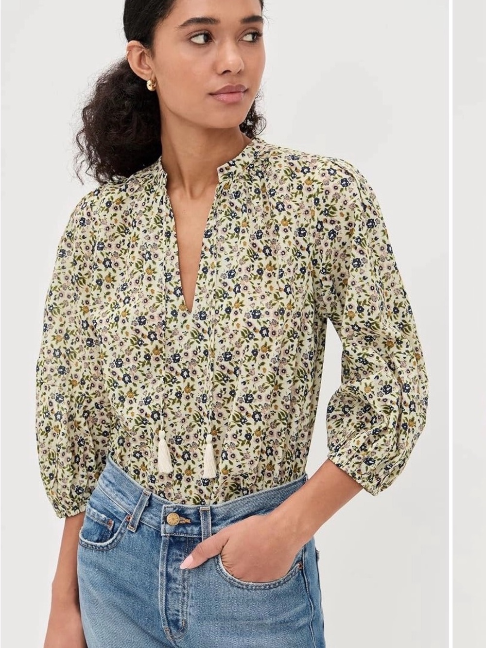 Cleobella Belle Blouse Floral Split-Neck Peasant Blouse